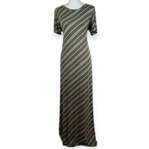 JESSICA SIMPSON MATERNITY MAXI DRESS OLIVE & BLUE STRIPE SZ.L EUC